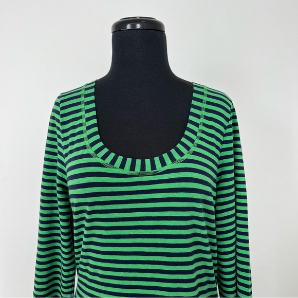 Boden The Hamptons Long Sleeve Scoop Neck Top, Green and Navy, 10 - Picture 4 of 11